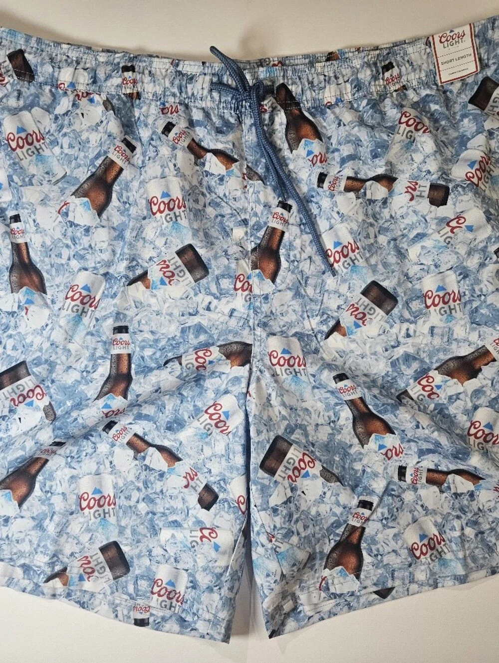 NWT Coors Light Swim Trunks Mens 3XLT Blue White Beer Bottle Print Festival Wear